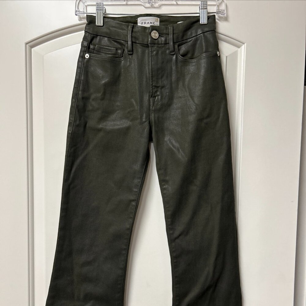 Frame Womens Le Crop Mini Boot Jeans Surplus Coated Glitter Mid Rise Waist Sz 25